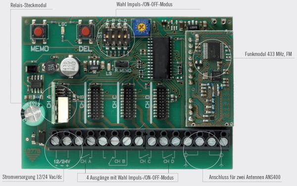 Funkempfänger von Bidirektionaler Funkempfänger MORPH433RC, 12-24 Vac-dc, 1 Kanal