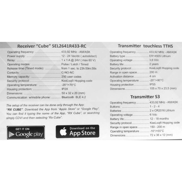 CDVI Set aus RX Cube Empfänger mit Handsender und schwarzem Wandsender